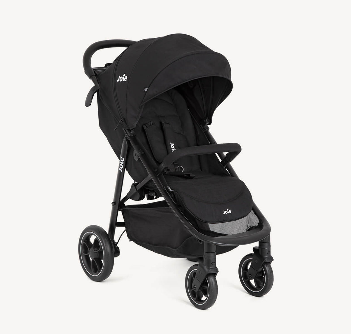 Joie Litetrax Travel System with i-Snug 2 stroller in shale, showing the stroller's right-angle view with seat and frame.