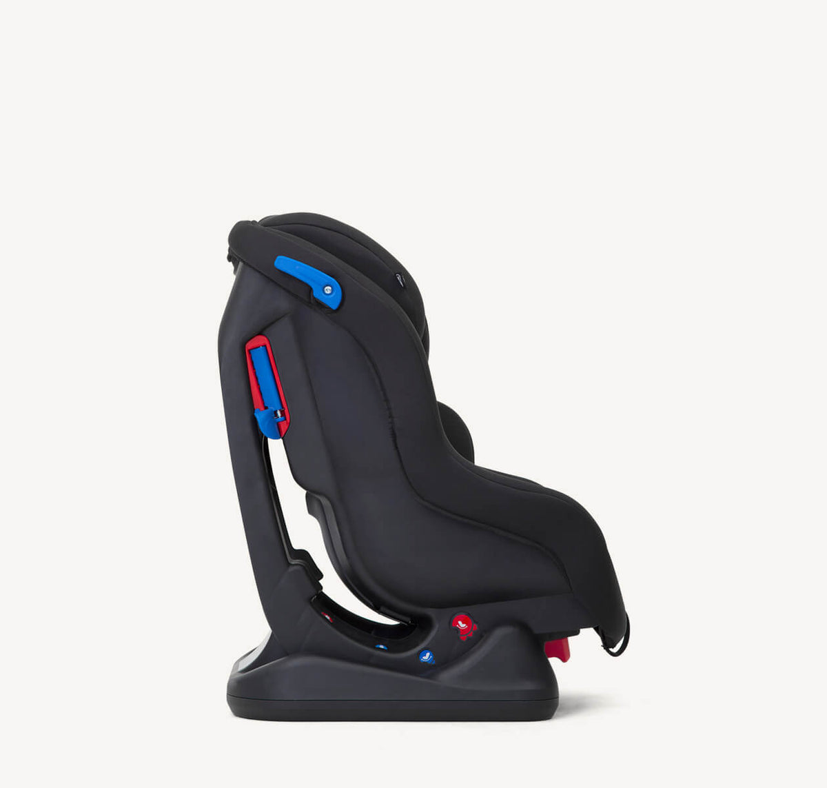Joie Steadi Toddler Car Seat in Coal, right profile view showing adjustable headrest and safety harness for toddler travel.