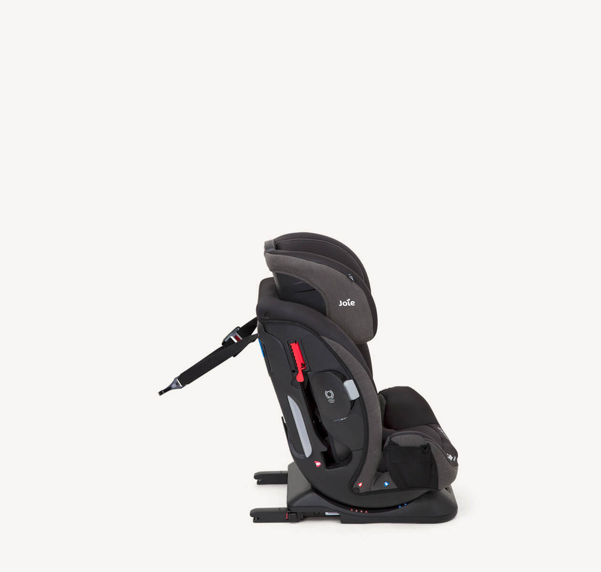 Joie Every Stage FX ISOFIX car seat in coal, right profile view, designed for toddlers and children with adjustable safety features.