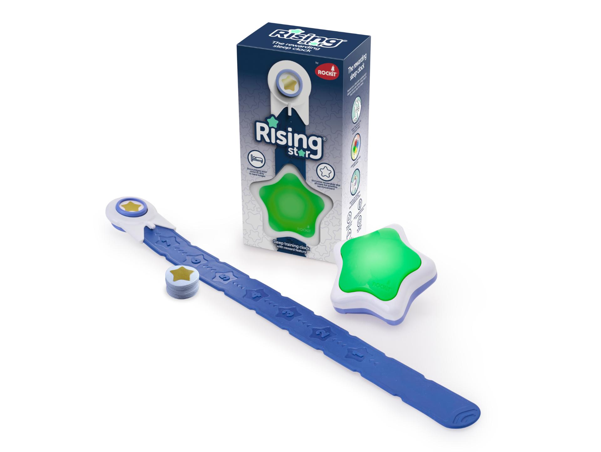 Rising Star box, Rising Star glowing green, strap and gold star stickers.
