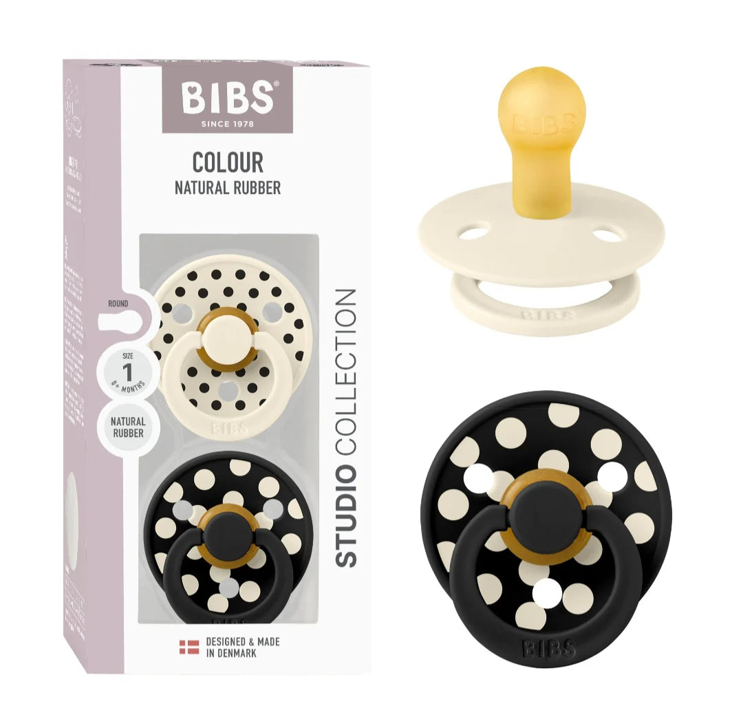 BIBS Pacifier Studio Colour 2 PACK Polka Latex - Ivory/Black