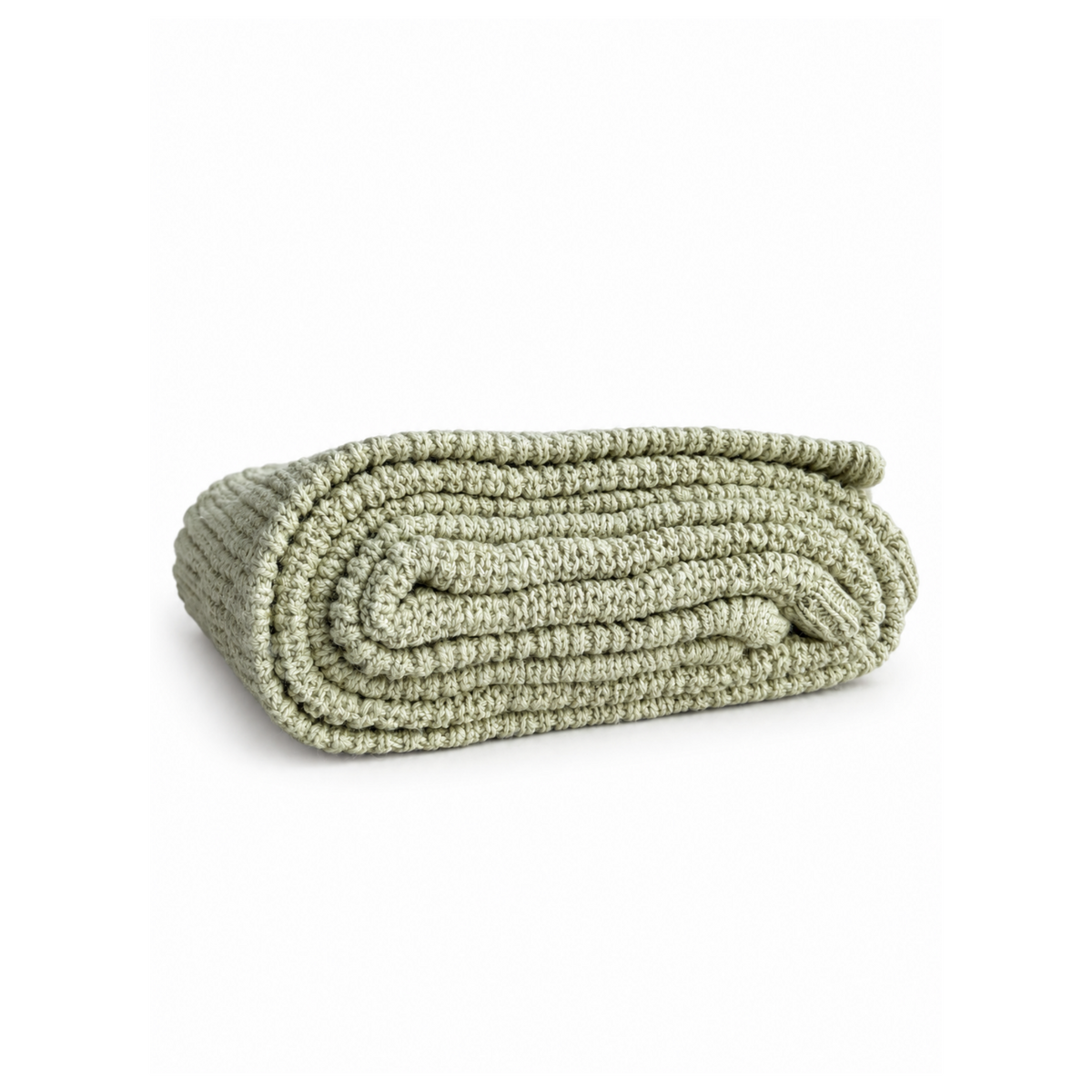 Sage Bubbadue Whisper weighted knitted blanket with a soft, textured knit pattern, designed for comfort and relaxation.