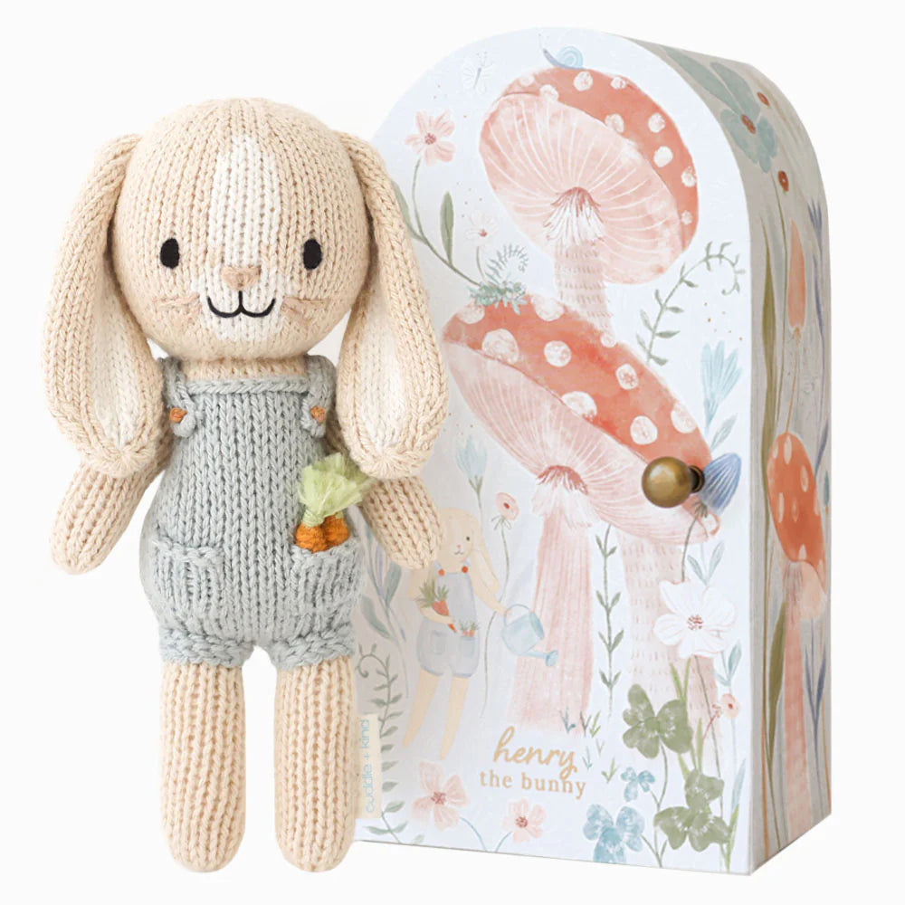 Tiny Henry the Bunny plush toy by Cuddle + Kind, small and soft with detailed bunny features, perfect for cuddling and play.
