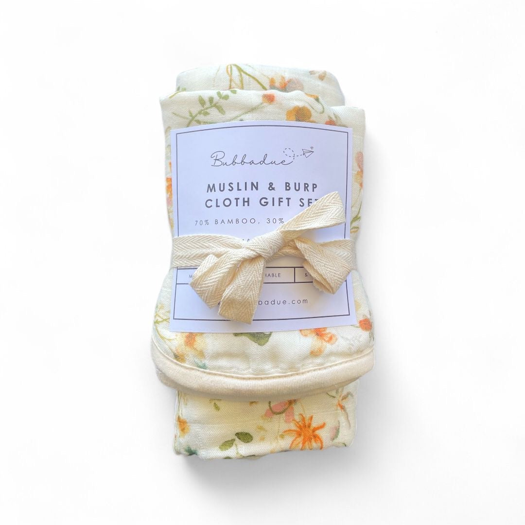 Muslin + Burp Cloth Gift Set - Wildflower Meadow
