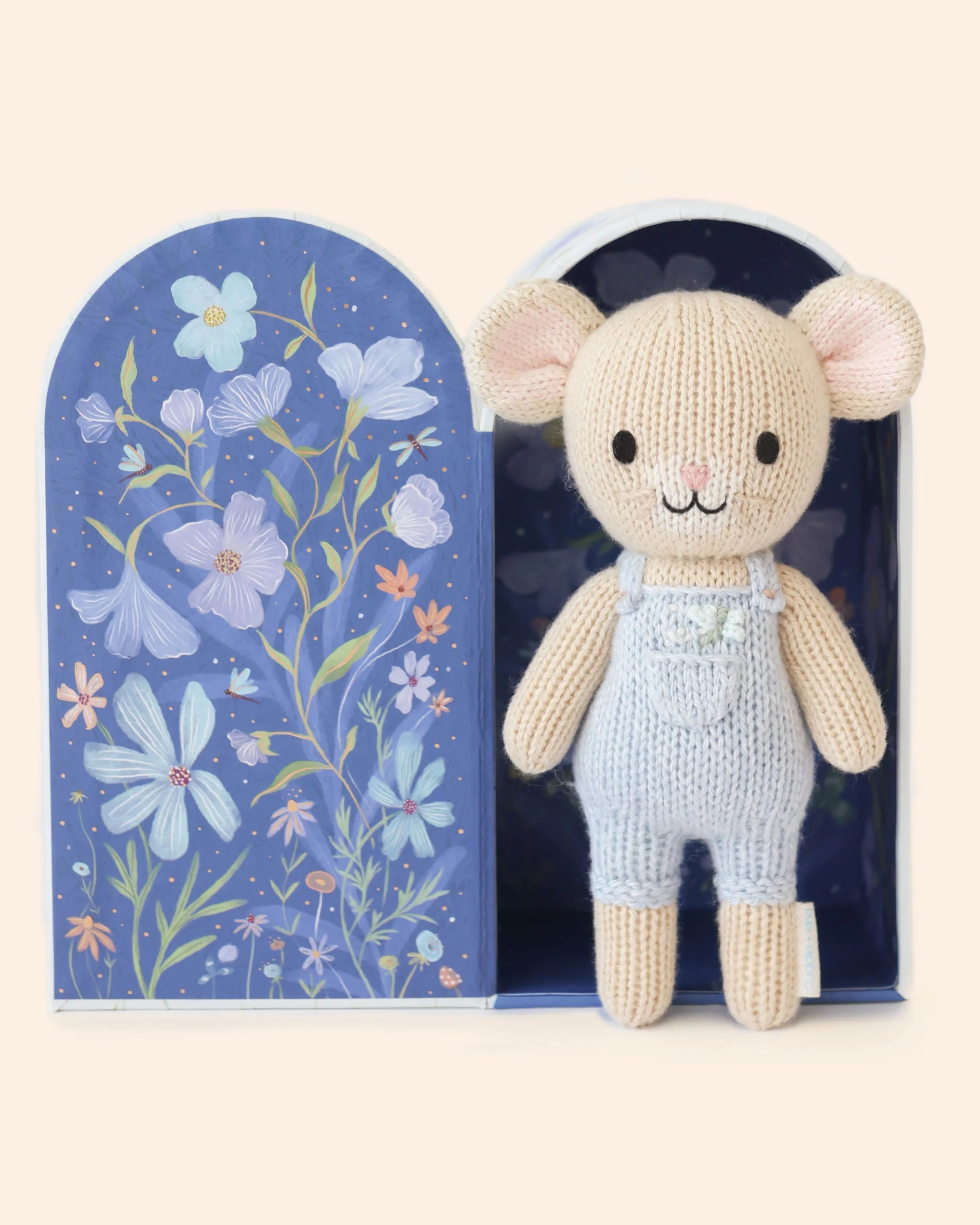 Tiny Bailey the Mouse from Cuddle + Kind, a soft plush toy with detailed mouse features and gentle expression.