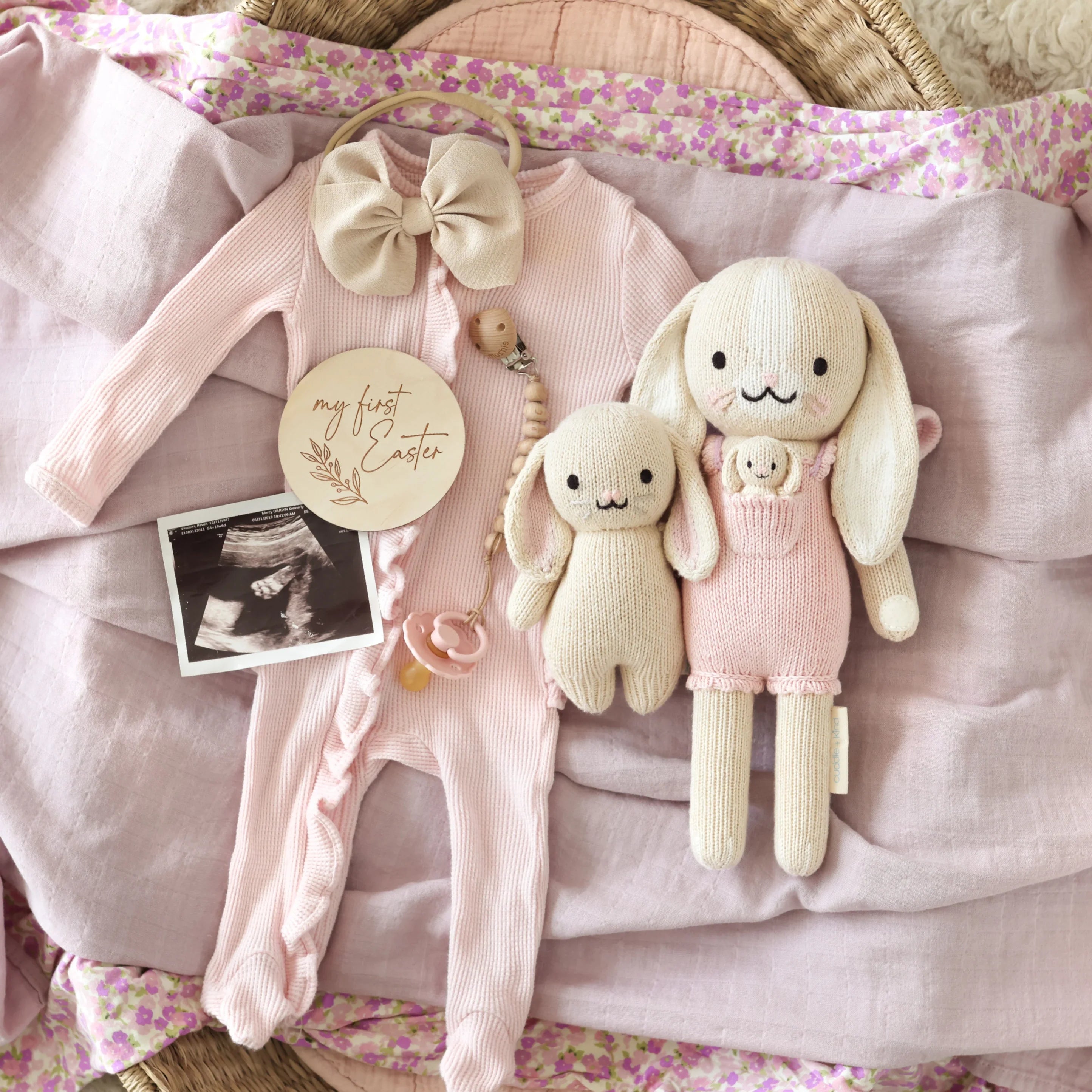Peony pink Briar the Bunny cuddly plush toy by Cuddle + Kind, featuring soft fabric and adorable bunny design.