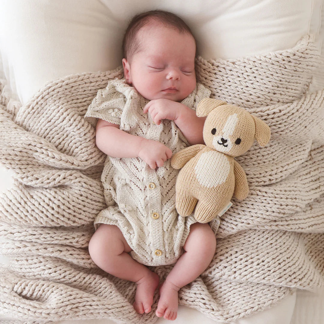 Soft, plush Baby Puppy toy by Cuddle + Kind featuring a adorable puppy design for cuddling and comfort.