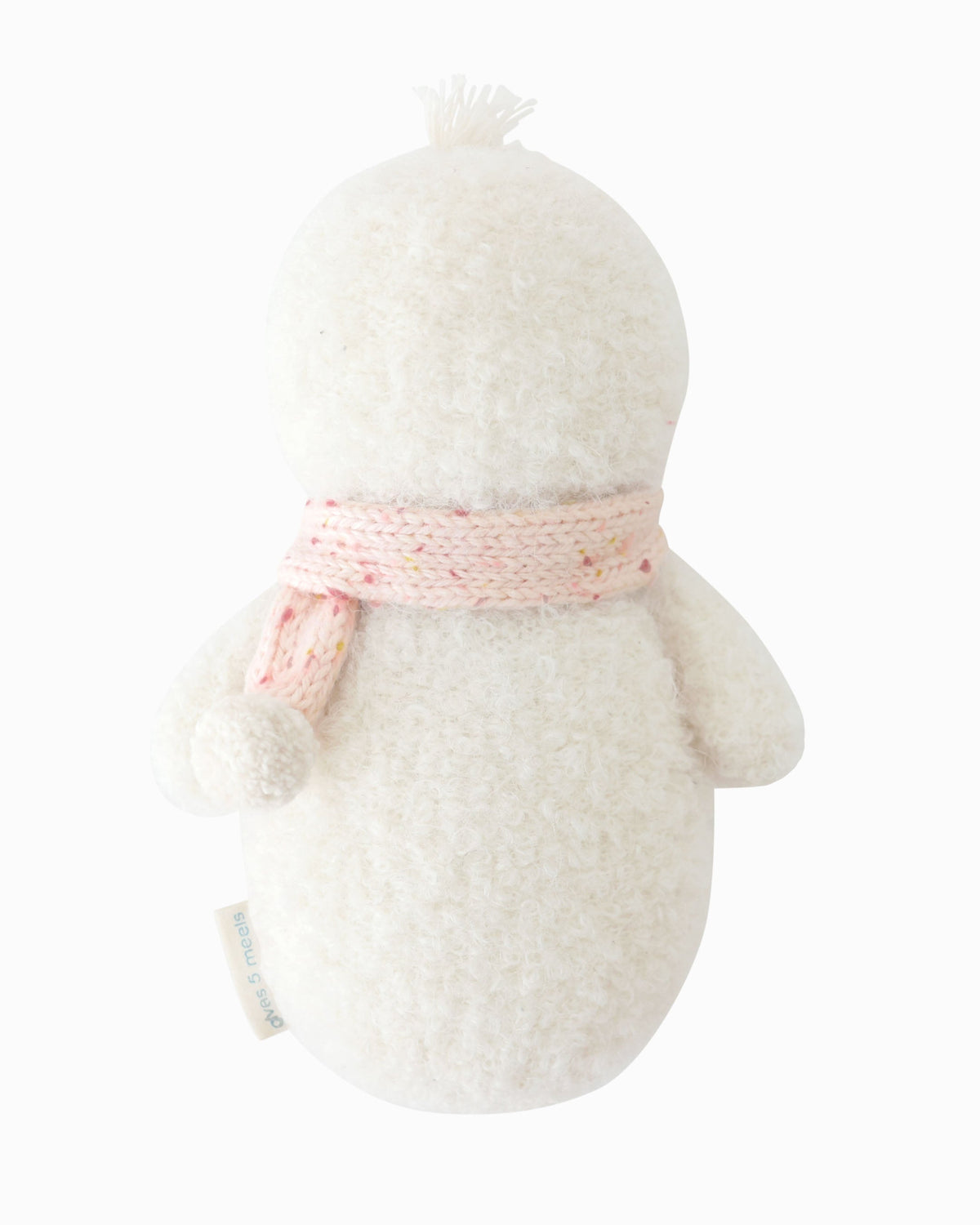 Baby Snowman plush toy with candy fleck pattern from Cuddle + Kind, showing its soft, adorable snowman design and colorful details.