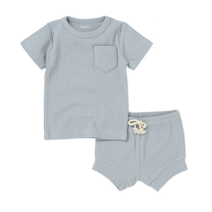 2 Piece Organic Rib Pyjama Set - Light Blue