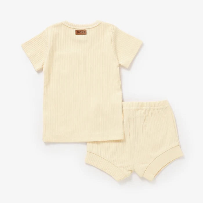 2 Piece Organic Rib Pyjama Set - Creme