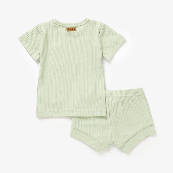 2 Piece Organic Rib Pyjama Set - Dried Mint