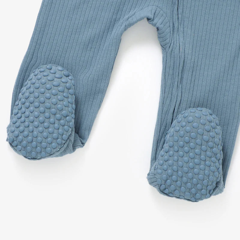 Organic Ribbed Romper With Footies & Mittens | Cloudy Sky