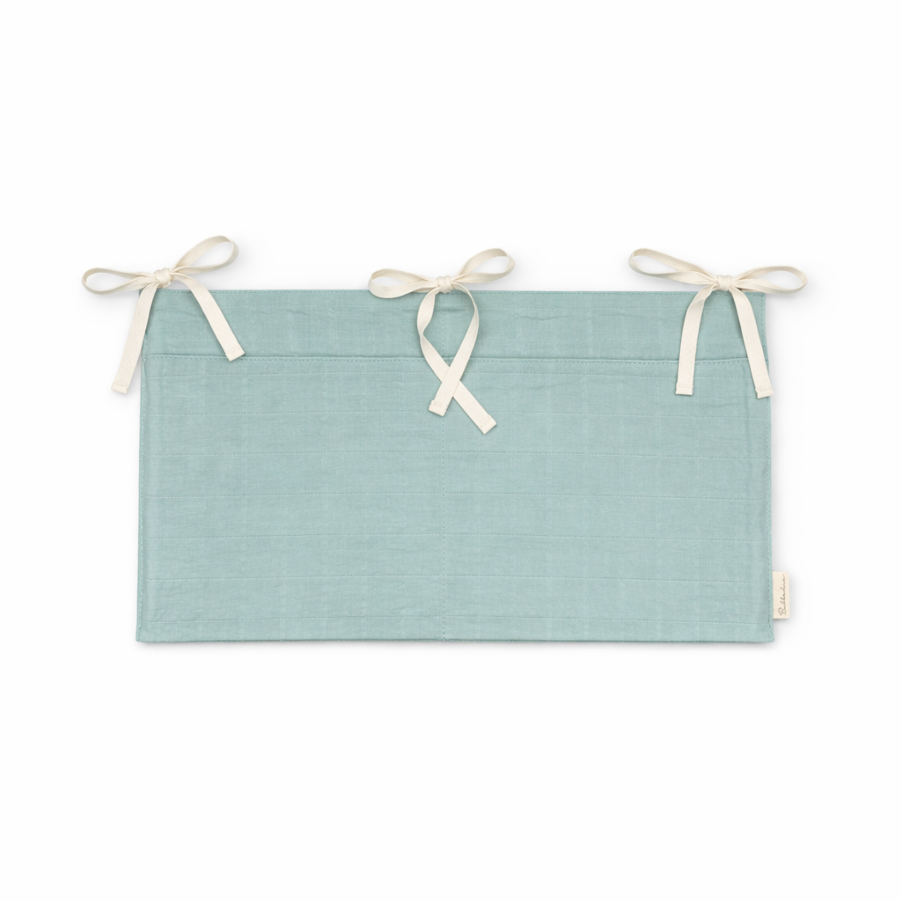 Bubbadue Teal Muslin Cot Pocket for nursery, featuring soft fabric and pocket design for baby essentials in a cozy nursery setting.
