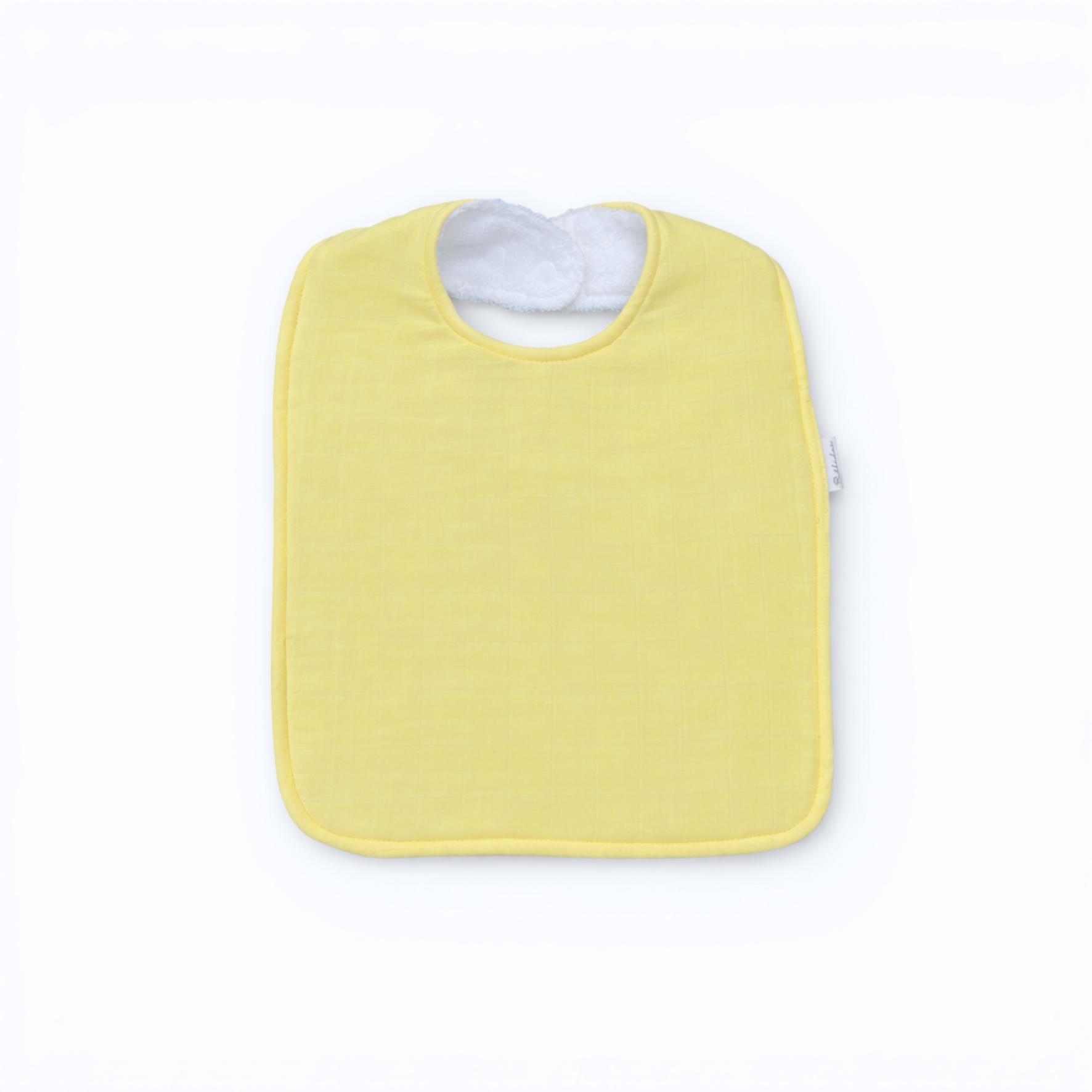 Bubbadue oversized feeding bib in sunshine color, soft and waterproof, with adjustable neck strap for baby feeding comfort.
