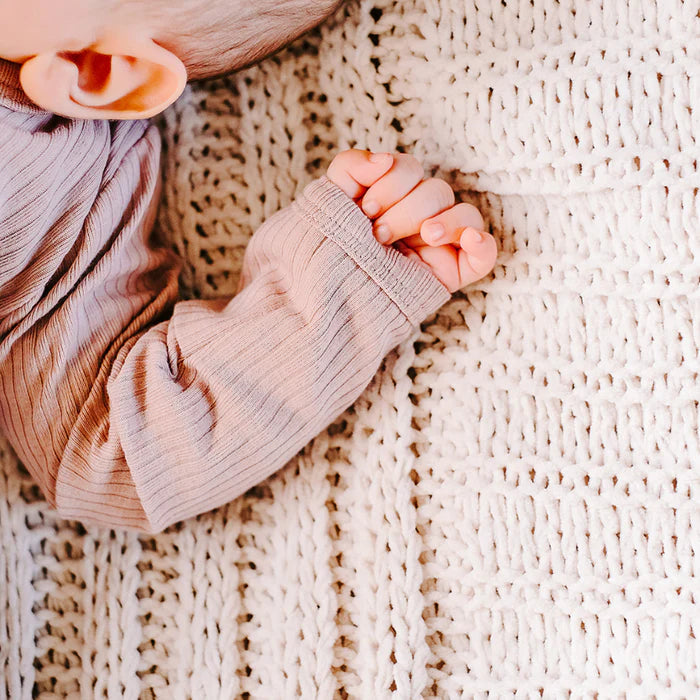 Organic Ribbed Romper With Footies & Mittens | Dusty Lilac - Bubbadue