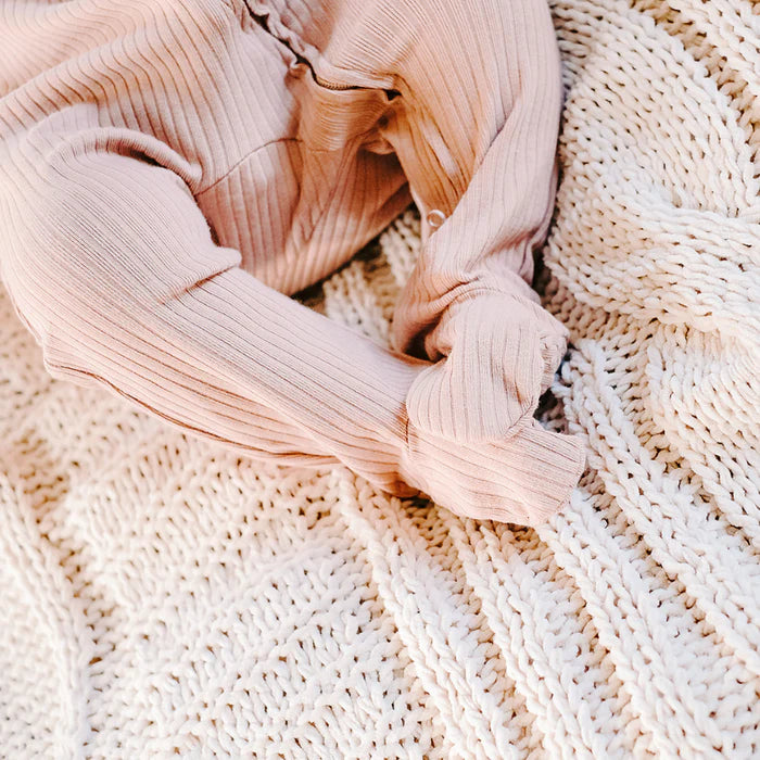 Organic Ribbed Romper With Footies & Mittens | Dusty Lilac - Bubbadue