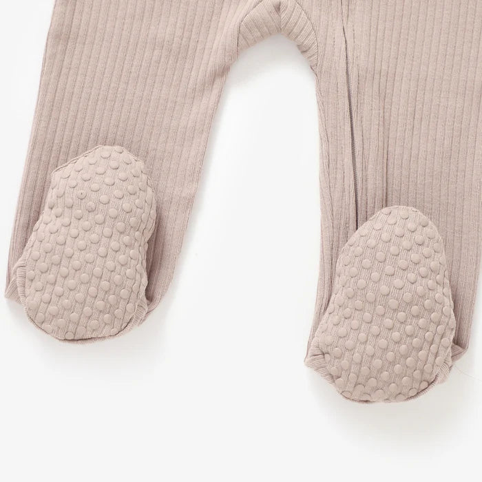 Organic Ribbed Romper With Footies & Mittens | Dusty Lilac - Bubbadue