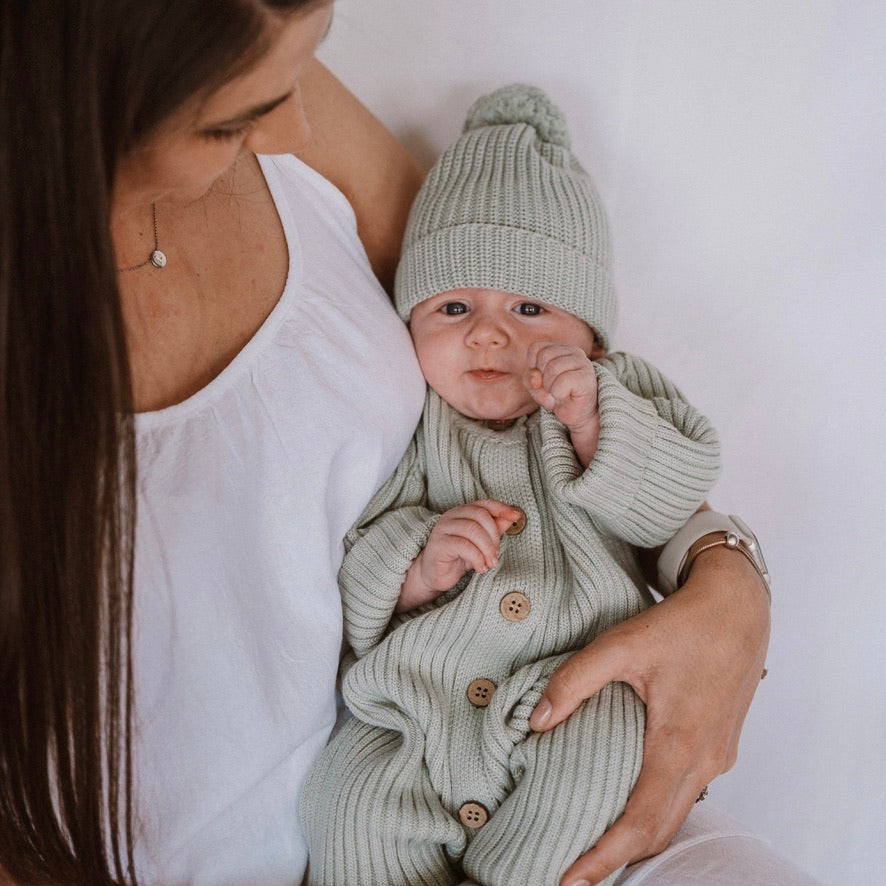 Knitted Beanie (0-6 Months) - Sage