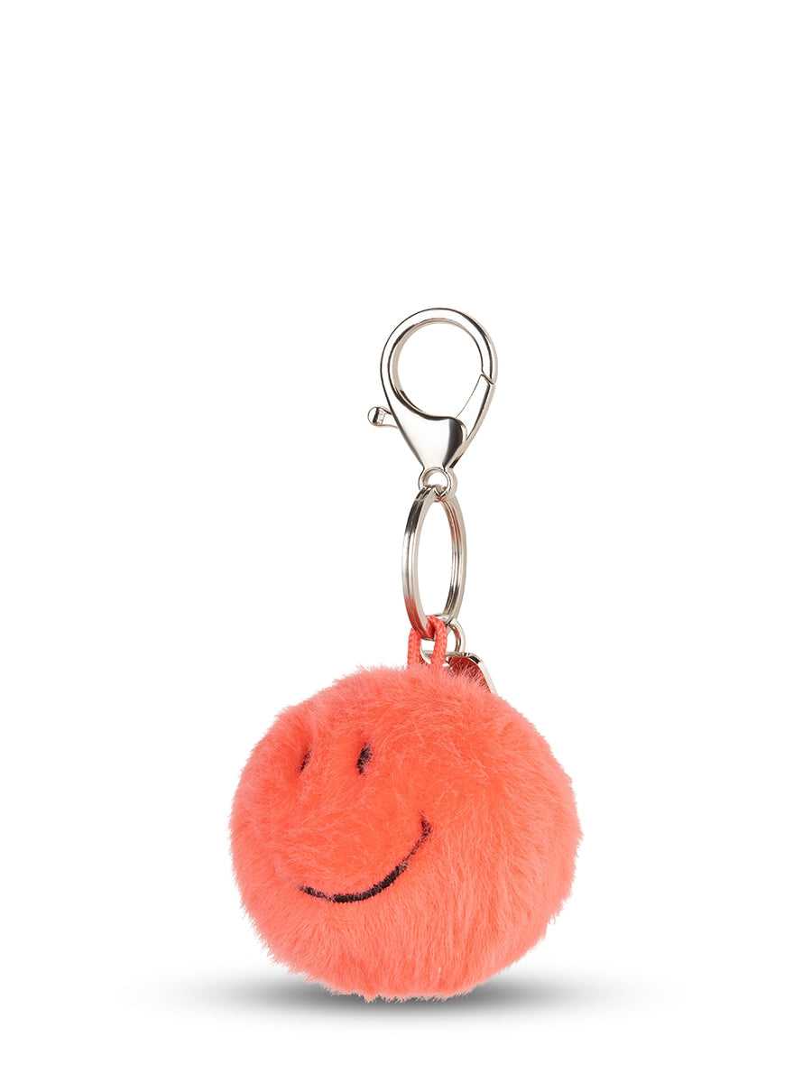 Smiley ECO Fuzzy Keychain (5.5cm) - Bright Coral