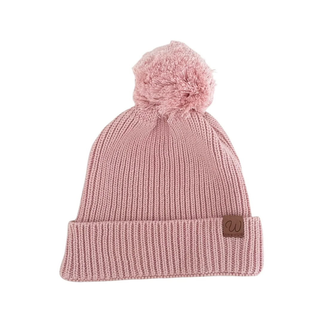 Knitted Beanie (0-6 Months) - Dusty Pink - Bubbadue