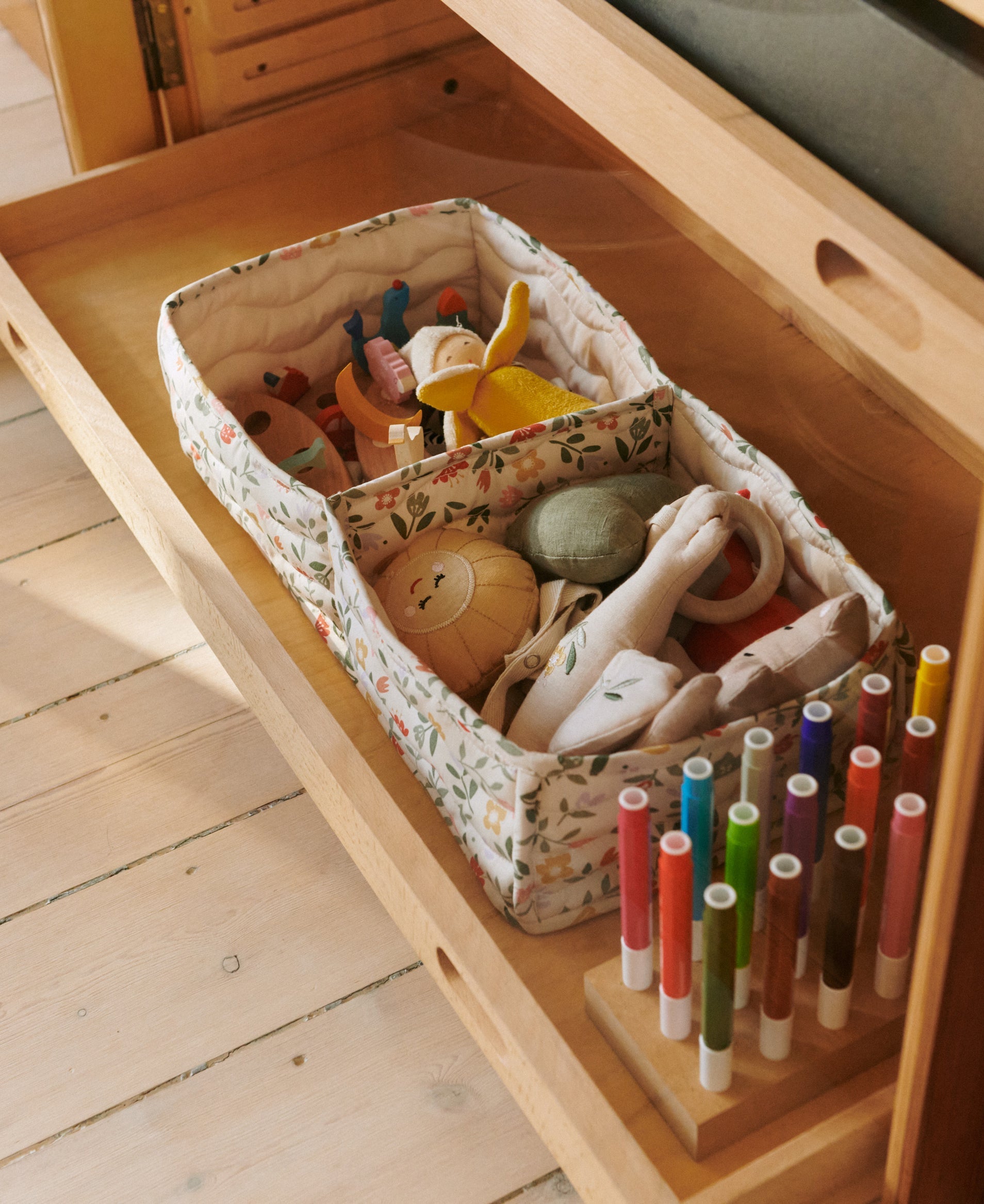 Dear April Otto Basket in Flower Market, compartment storage basket for the changing table.