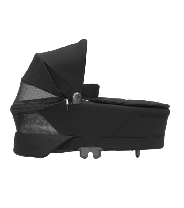 Maxi Cosi Soho travel system with black Sense carrycot, Pebble 360 Pro car seat, and FamilyFix 360 Pro Slide base in Graphite/Black
