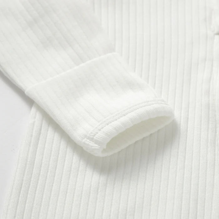 Organic Ribbed Romper With Footies & Mittens | White - Bubbadue