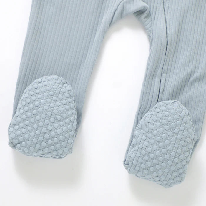 Organic Ribbed Romper With Footies & Mittens | Baby Blue - Bubbadue