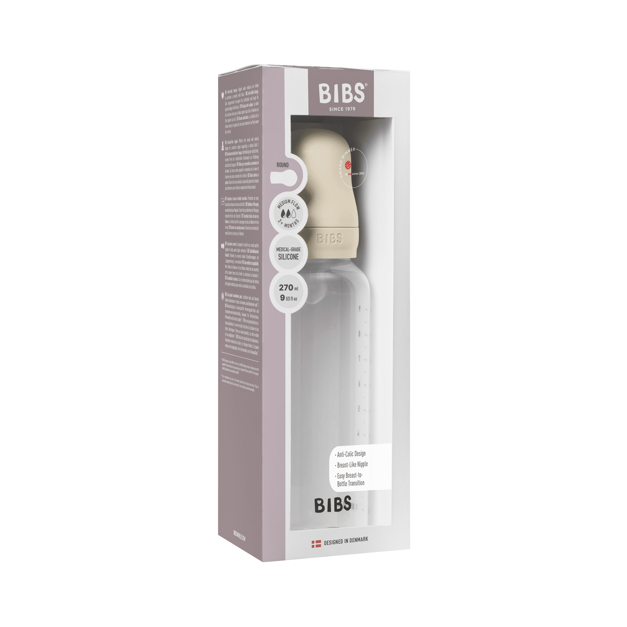 BIBS Baby Bottle Complete Set 270ml Silicone - Ivory