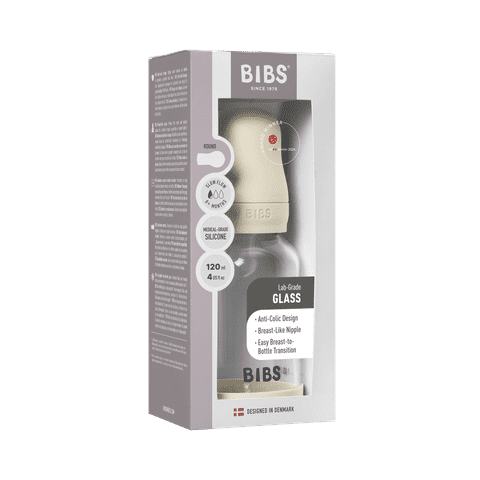 BIBS Glass Baby Bottle 120ml Silicone - Ivory
