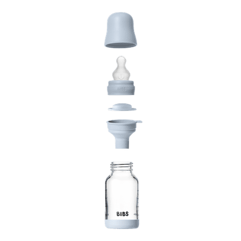 BIBS Glass Baby Bottle 120ml Silicone - Baby Blue
