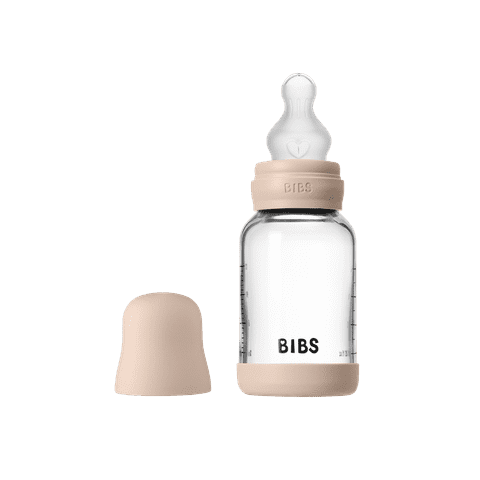 BIBS Glass Baby Bottle 120ml Silicone - Blush