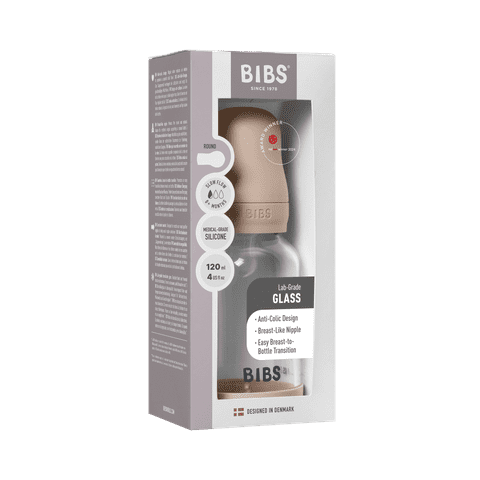 BIBS Glass Baby Bottle 120ml Silicone - Blush