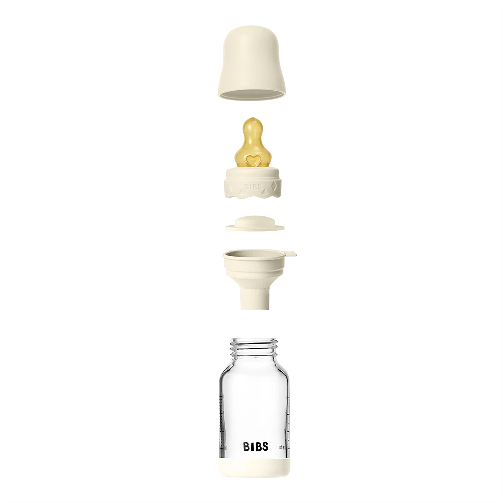 BIBS Boheme Glass Baby Bottle 120ml Latex - Ivory - Bubbadue