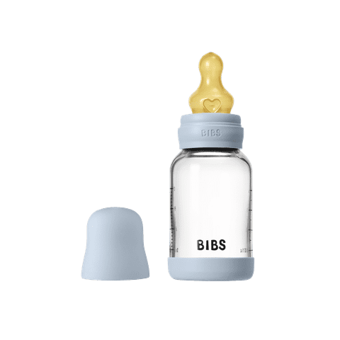 BIBS Glass Baby Bottle 120ml Latex - Baby Blue