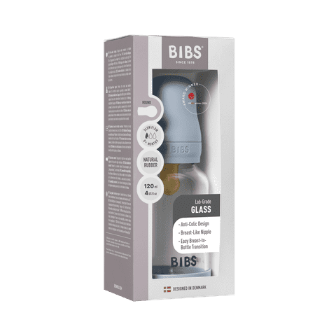 BIBS Glass Baby Bottle 120ml Latex - Baby Blue