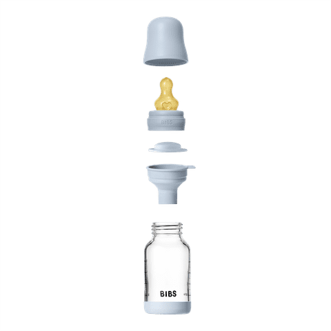 BIBS Glass Baby Bottle 120ml Latex - Baby Blue