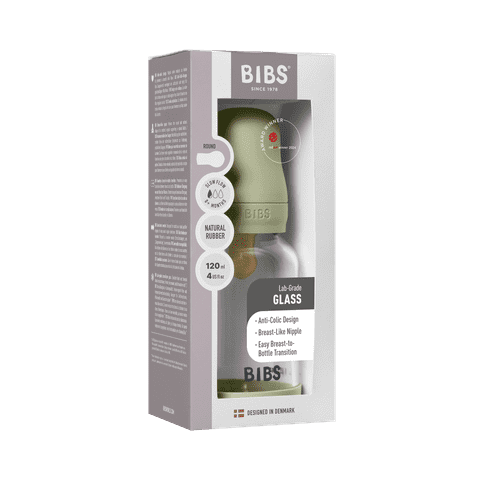 BIBS Glass Baby Bottle 120ml Latex - Sage