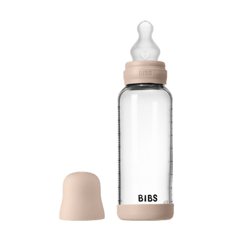 BIBS Glass Baby Bottle 240ml Silicone - Blush - Bubbadue