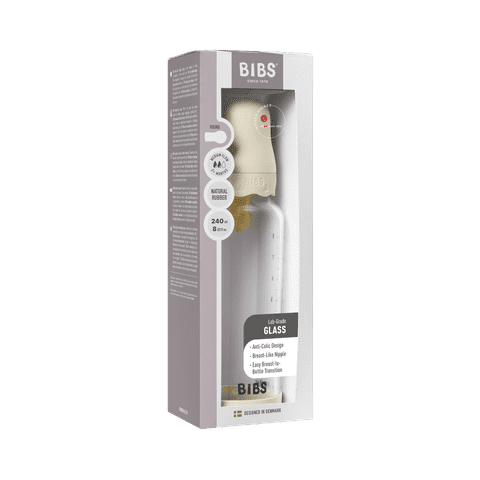 BIBS Boheme Glass Baby Bottle 240ml Latex - Ivory - Bubbadue