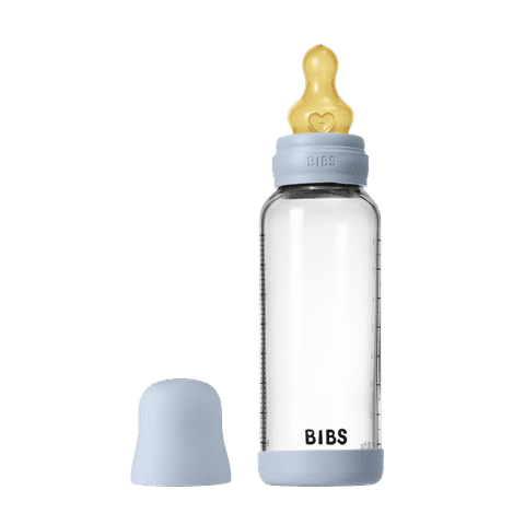 BIBS Glass Baby Bottle 240ml Latex - Baby Blue