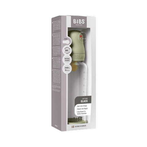 BIBS Glass Baby Bottle 240ml Latex - Sage