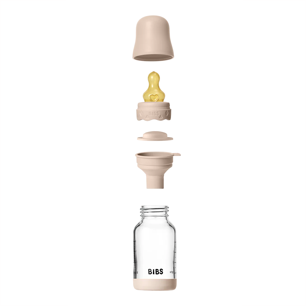 BIBS Boheme Glass Baby Bottle 120ml Latex - Blush - Bubbadue