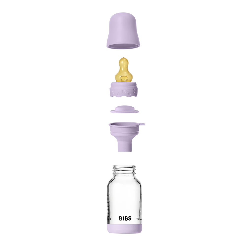 BIBS Boheme Glass Baby Bottle 120ml Latex - Violet Sky - Bubbadue