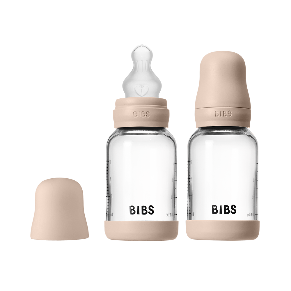 BIBS Glass Baby Bottle 120ml 2 Pack Silicone Blush