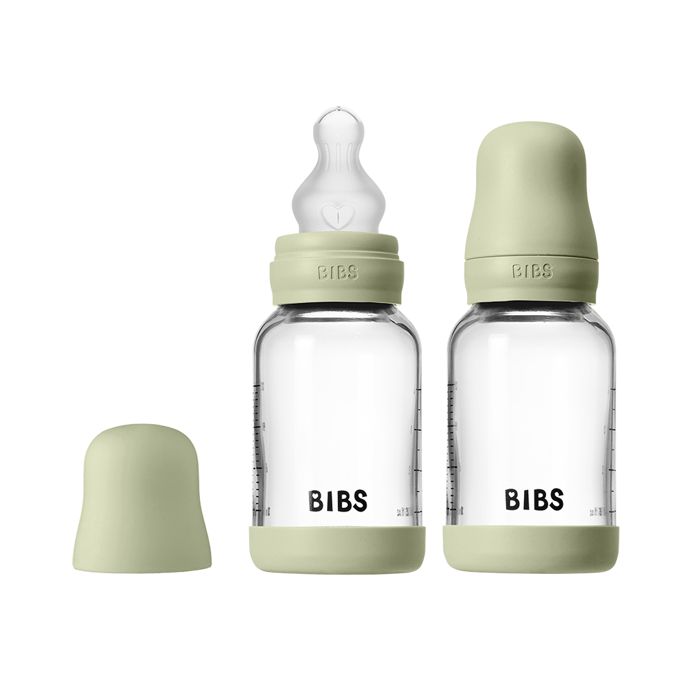 BIBS Glass Baby Bottle 120ml 2 Pack Silicone Sage