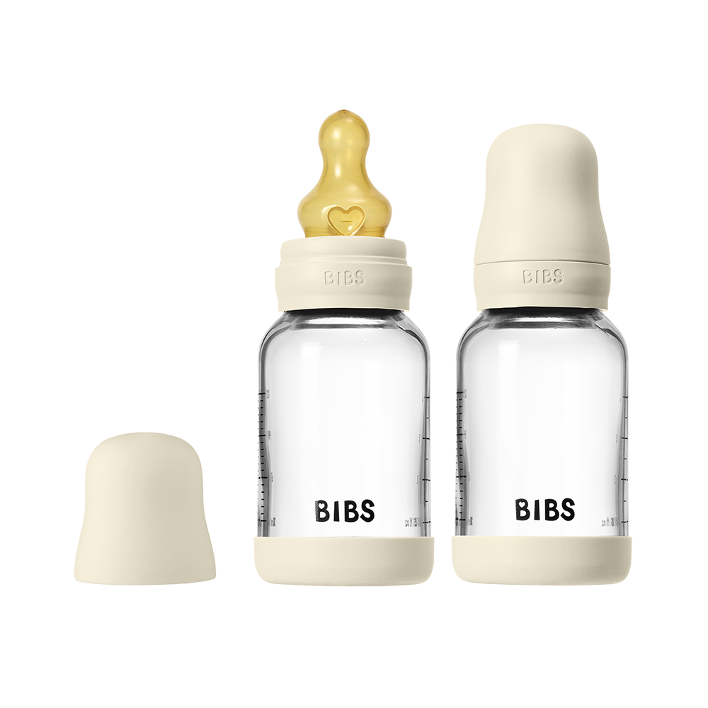 BIBS Glass Baby Bottle 120ml 2 Pack Latex Ivory