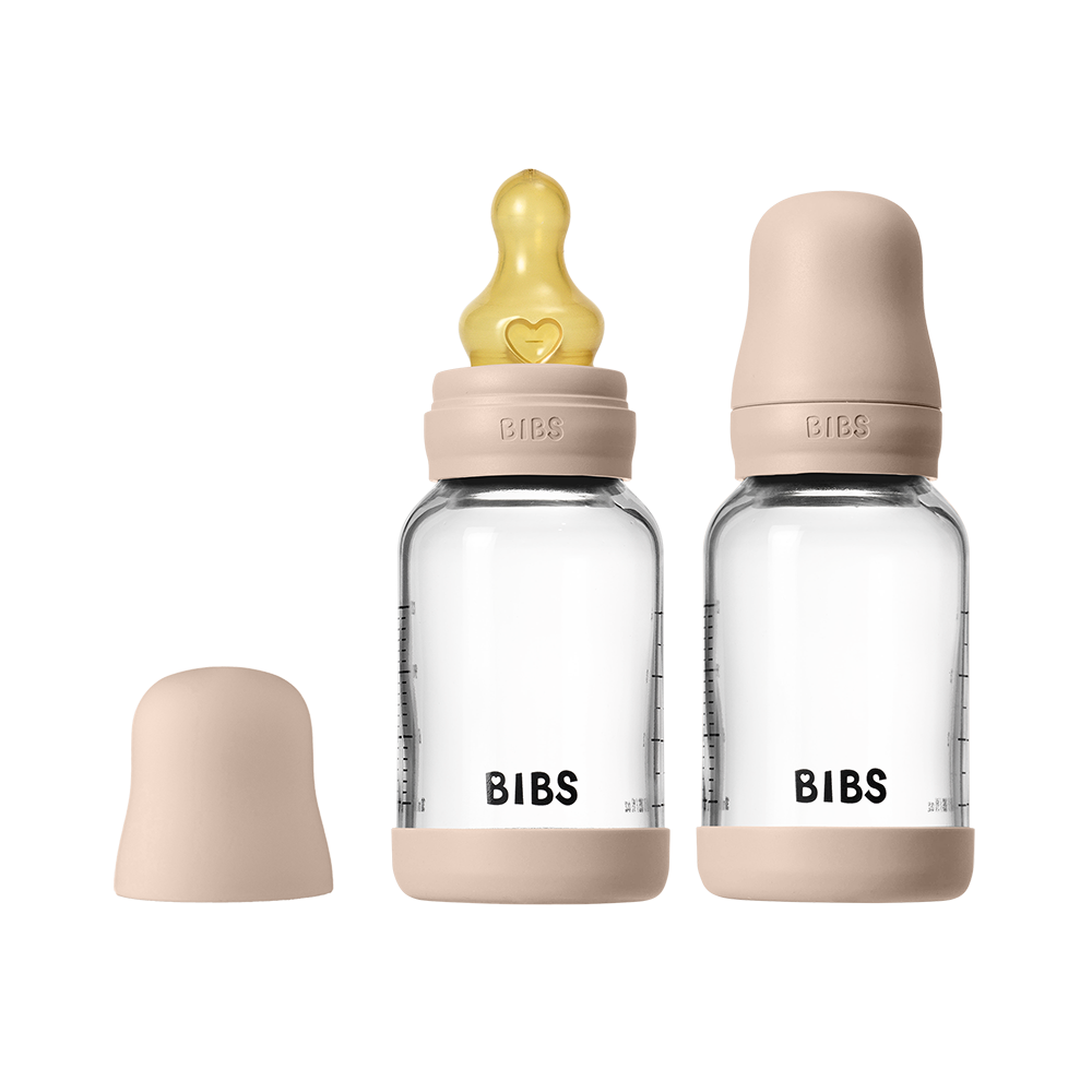 BIBS Glass Baby Bottle 120ml 2 Pack Latex Blush