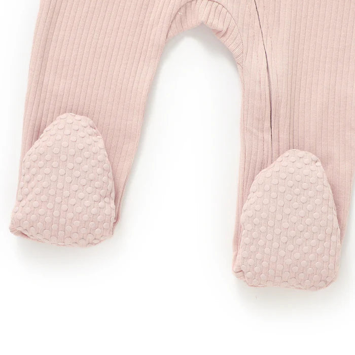 Organic Ribbed Romper With Footies & Mittens | Baby Pink - Bubbadue