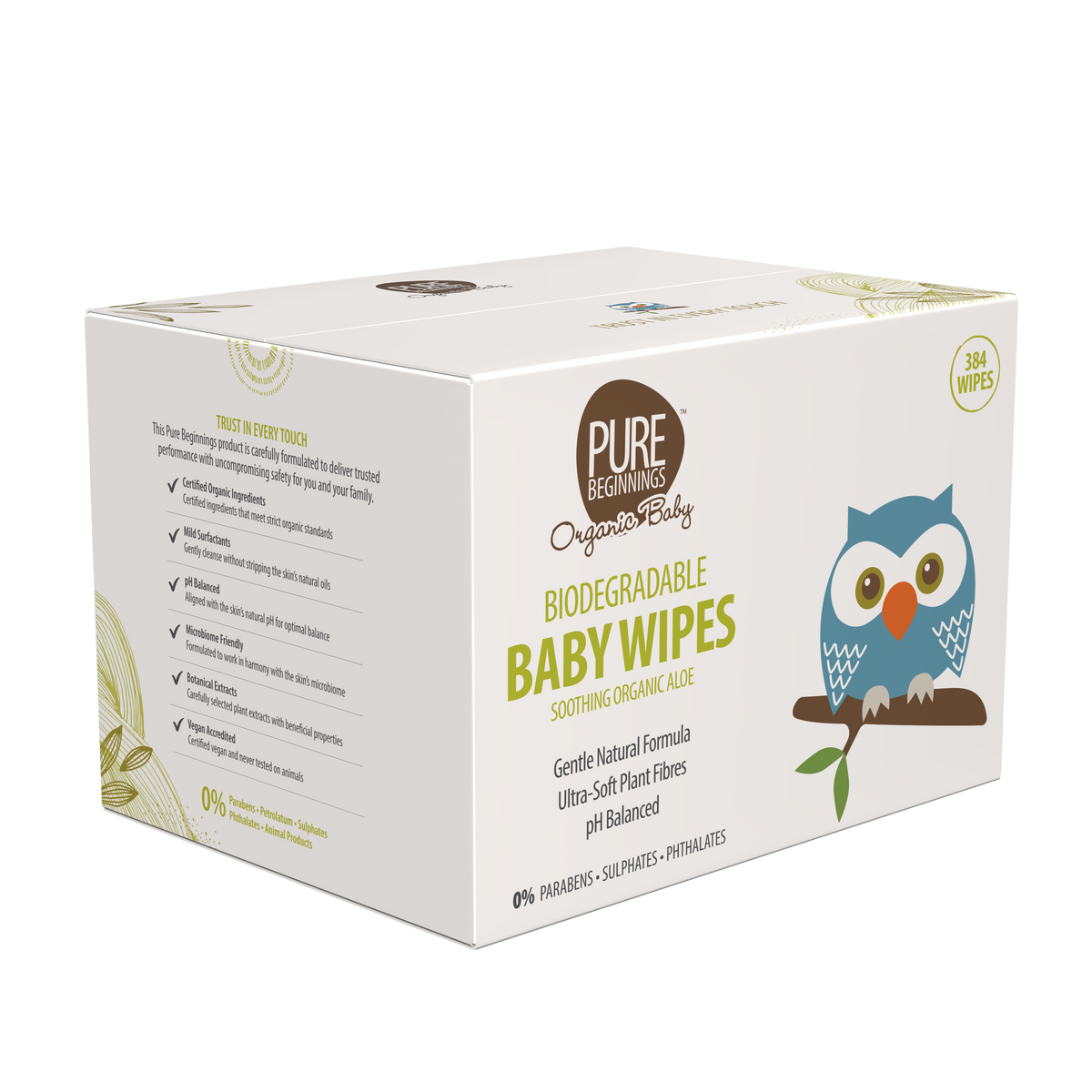 Pure Beginnings Biodegradable Baby Wipes six pack box side view